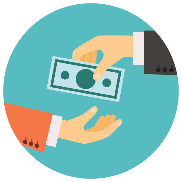 Vector illustration retro style hand giving money other hand