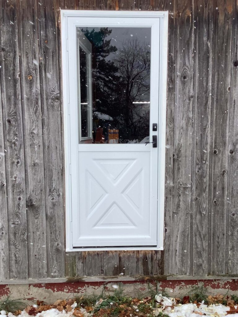 white-storm-door-black-hardware